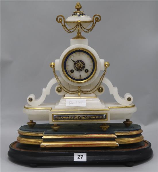 A 19th century French alabaster mantel timepiece H.43cm.